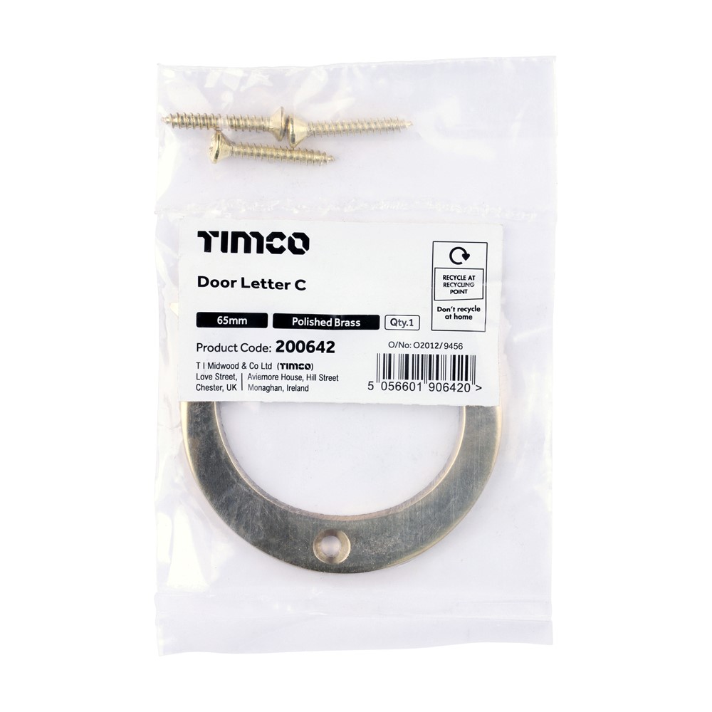 TIMCO Door Letter C Polished Brass 65mm