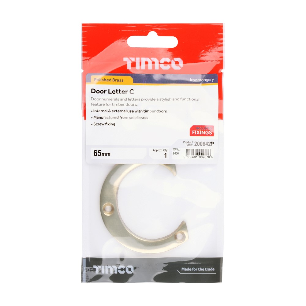 TIMCO Door Letter C Polished Brass 65mm