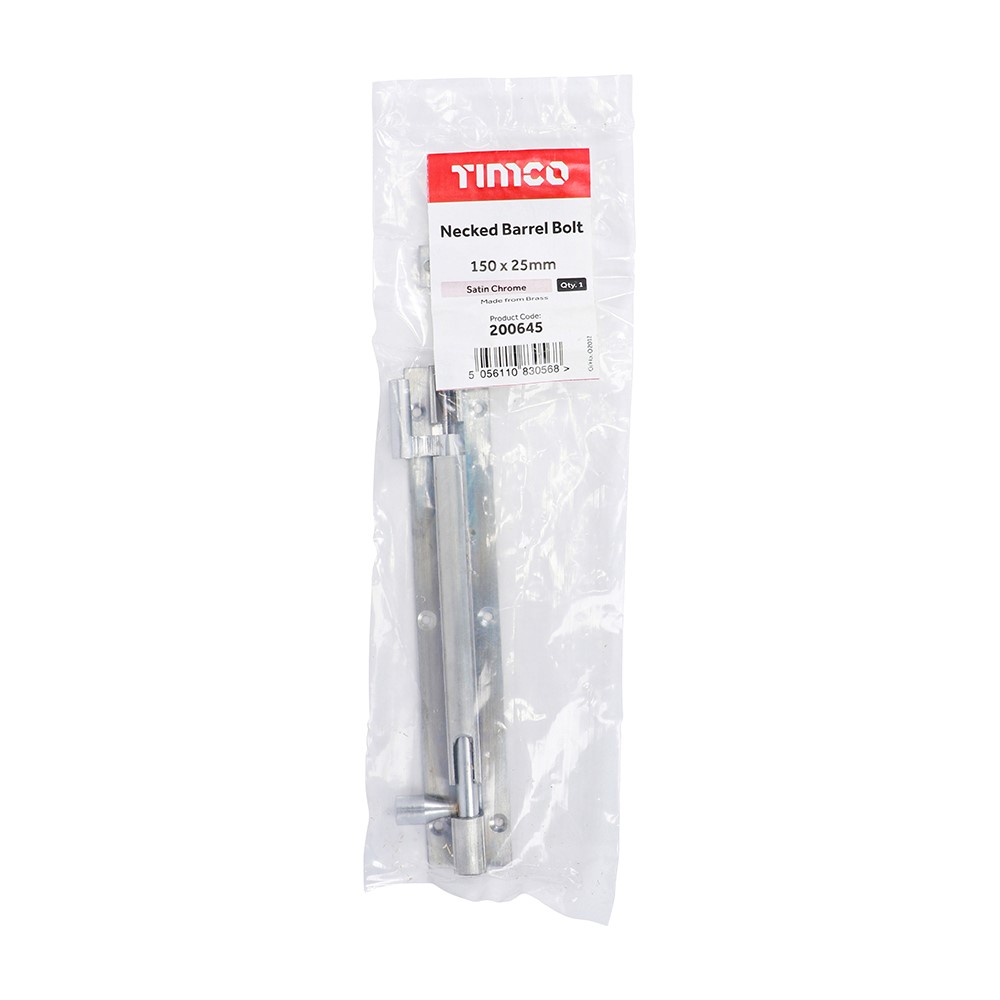 TIMCO Necked Barrel Bolt - Satin Chrome 150 x 25mm