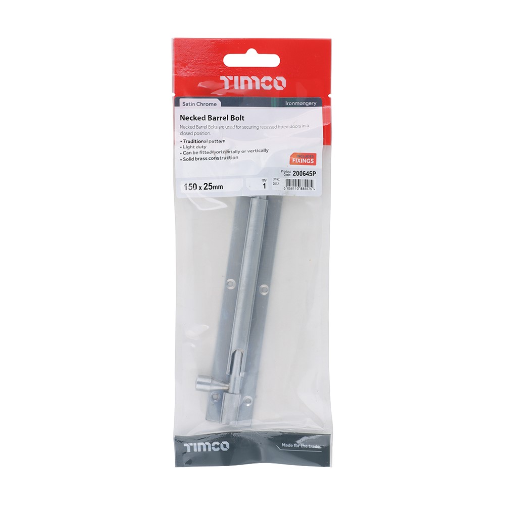 TIMCO Necked Barrel Bolt - Satin Chrome 150 x 25mm