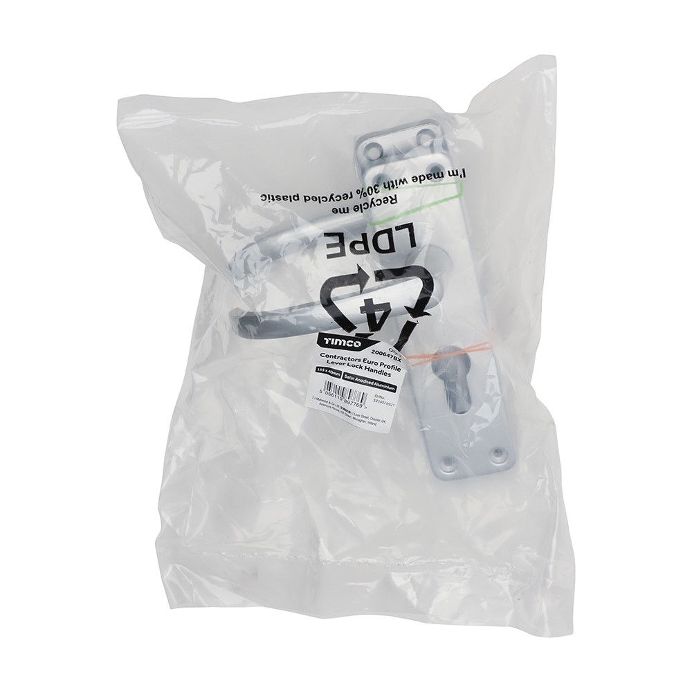 TIMCO Contractors Euro Profile Lever Lock Handles - Satin Anodised Aluminium 155 x 40mm (2 Bag)