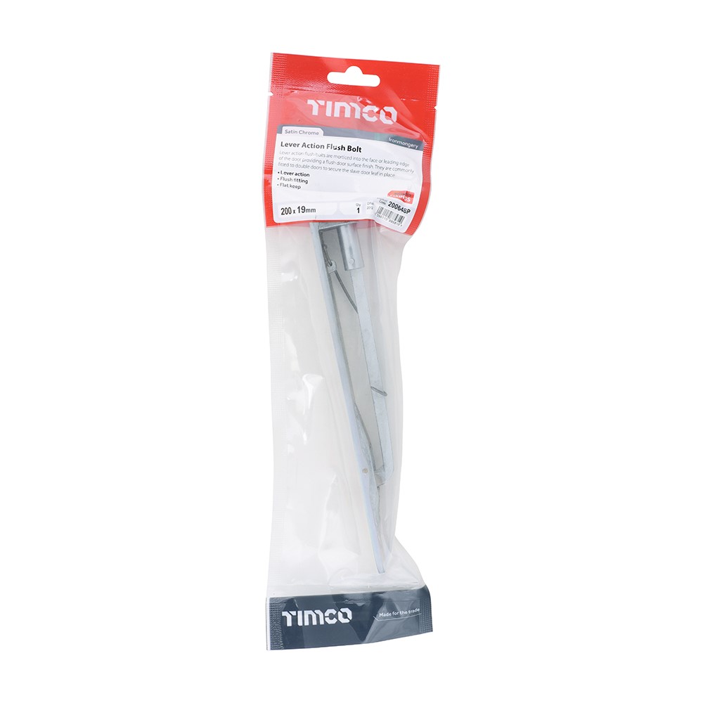 TIMCO Lever Action Flush Bolt - Satin Chrome 200 x 19mm