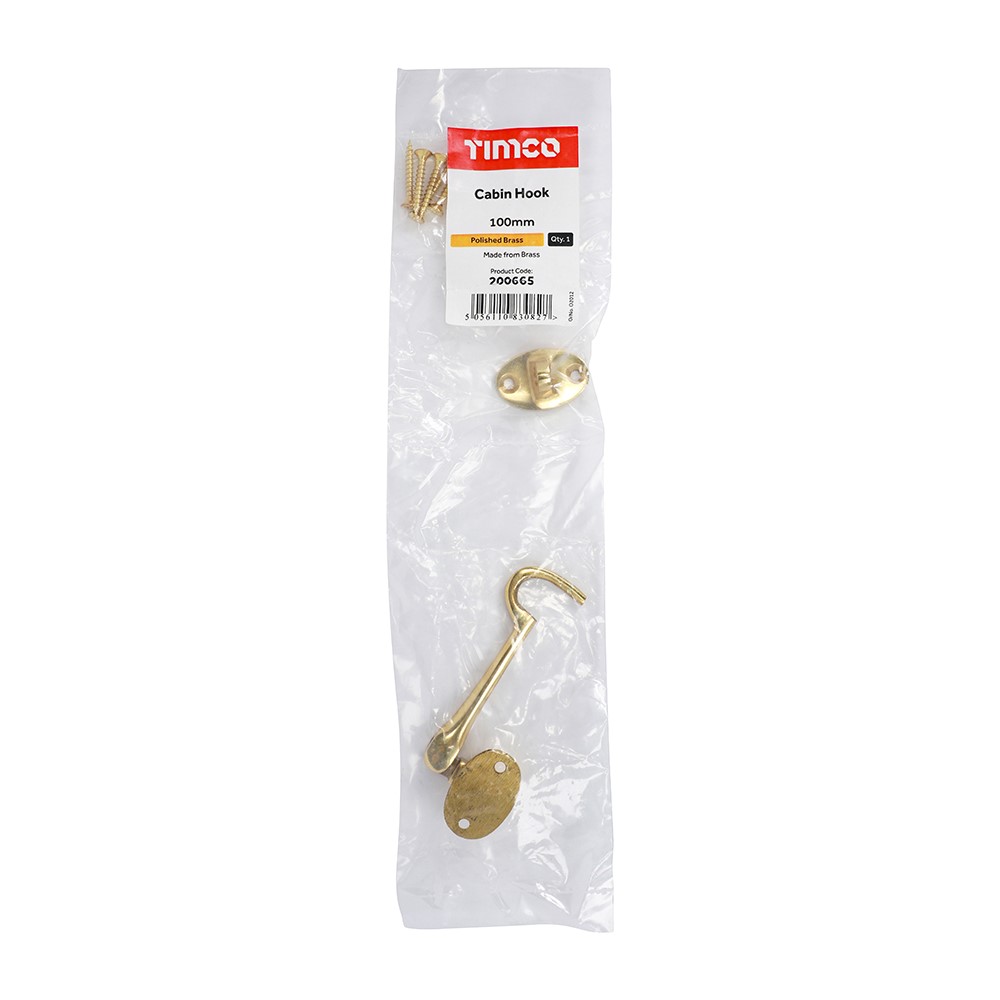 TIMCO Cabin Hook - Polished Brass 100mm