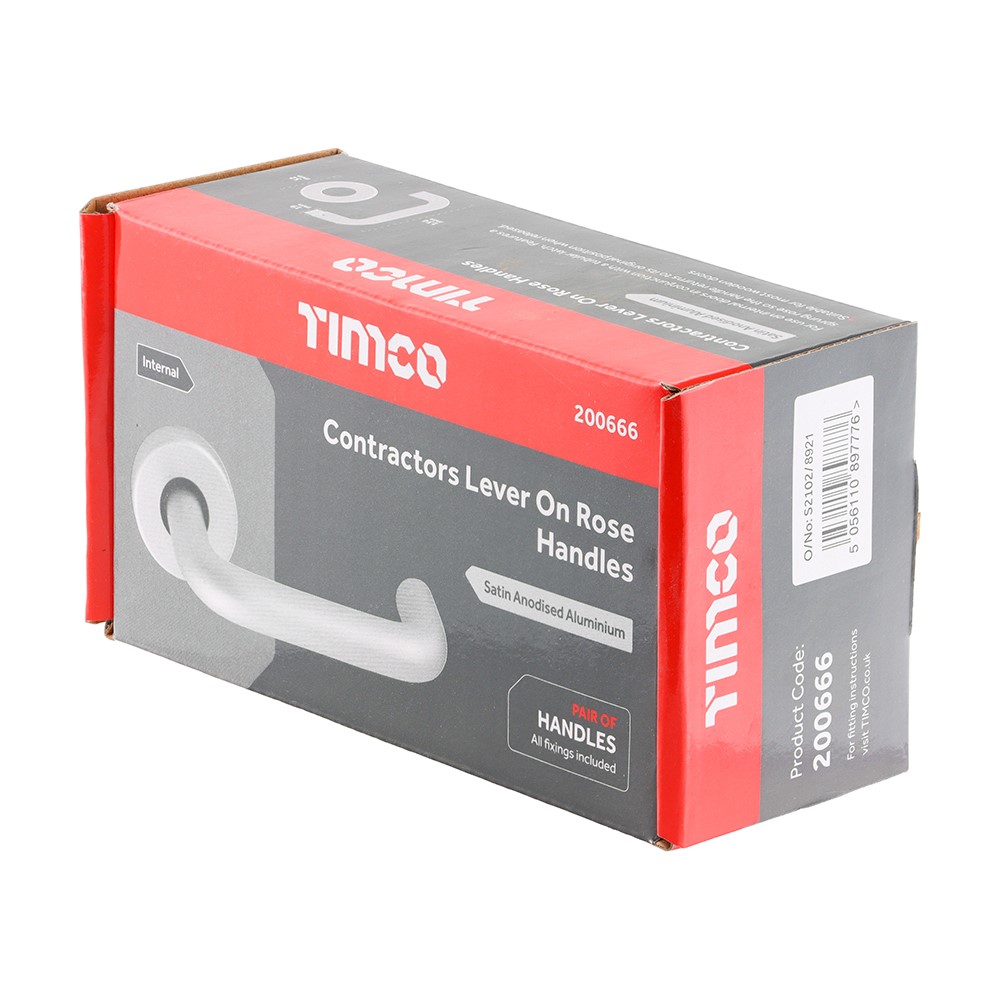 TIMCO Contractors Lever On Rose Set - Satin Anodised Aluminium 52mm (2 Pack)