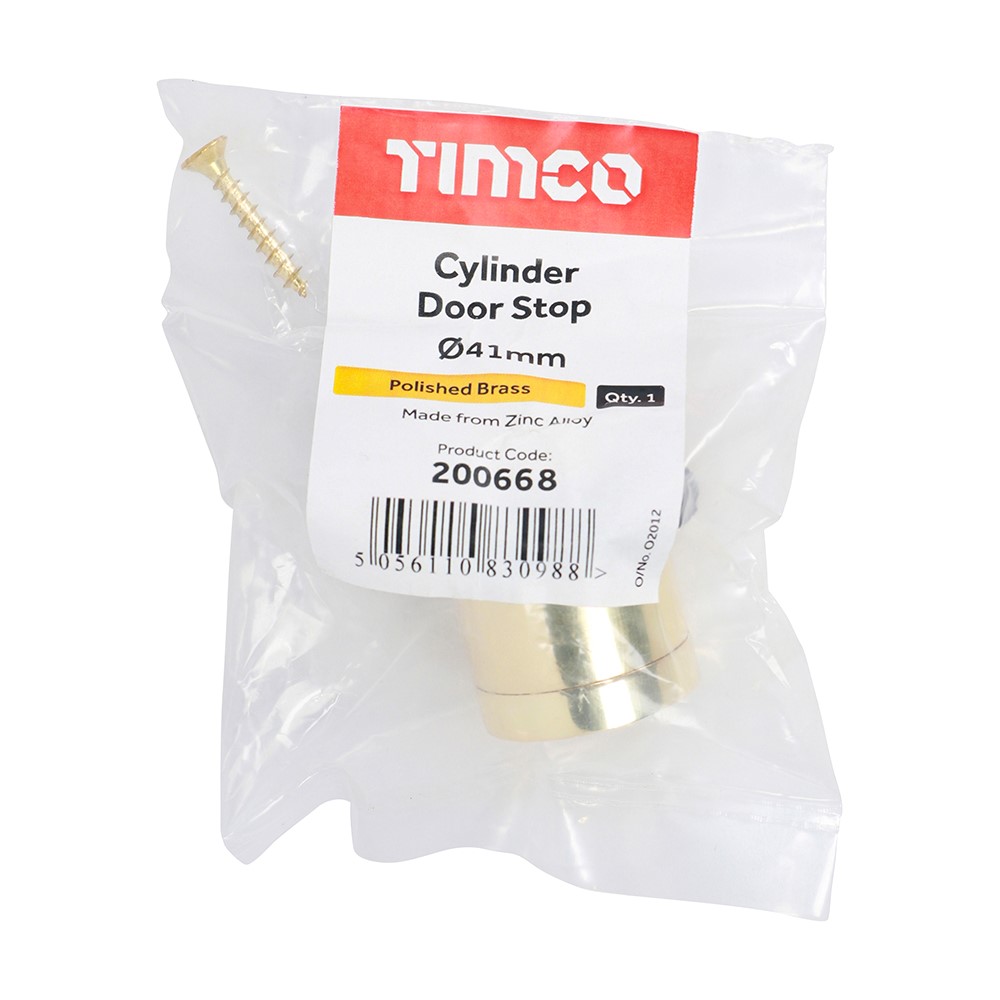 TIMCO Cylinder Door Stop - Polished Brass 41mm