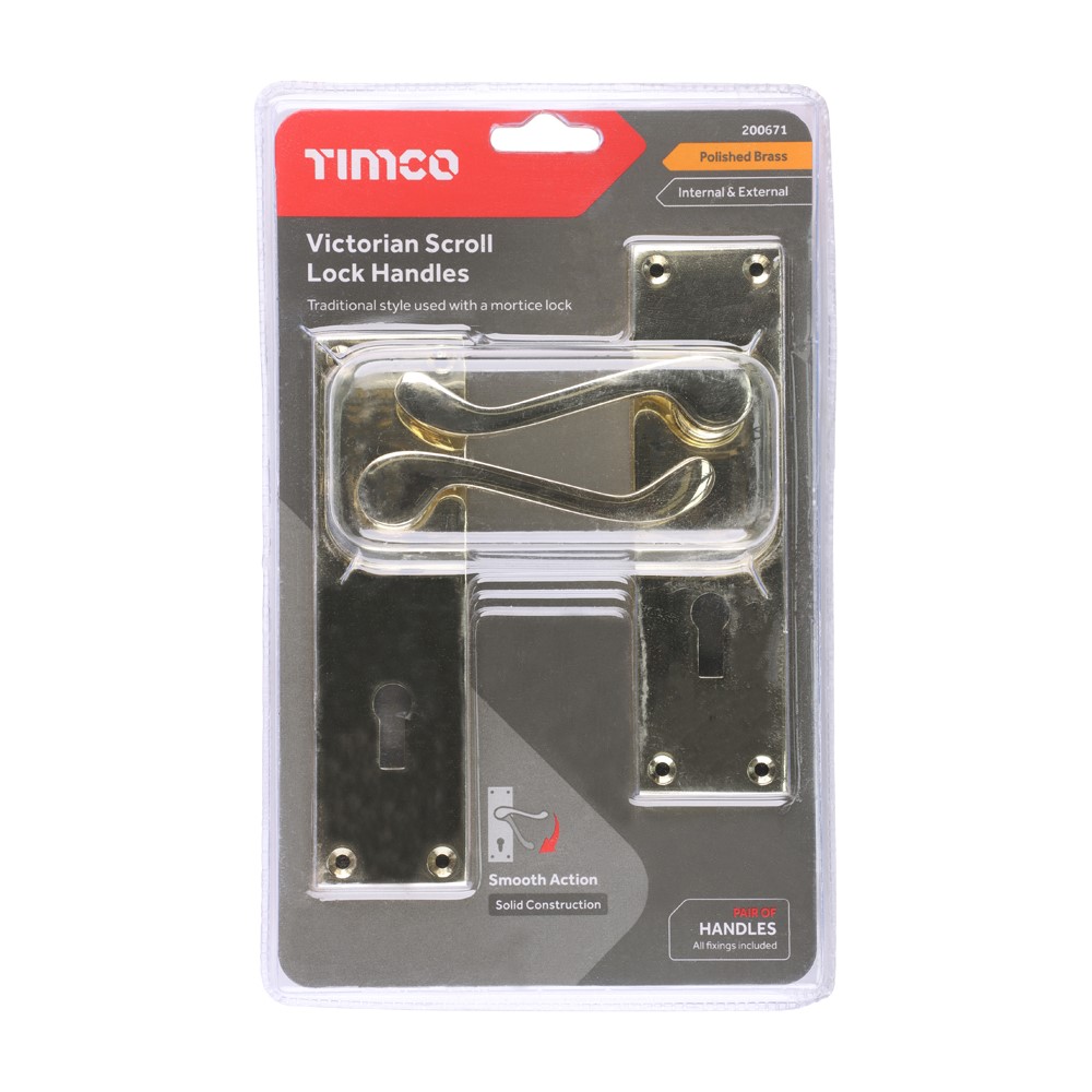 TIMCO Victorian Scroll Lock Handles Electro Brass 152 x 42mm (1)