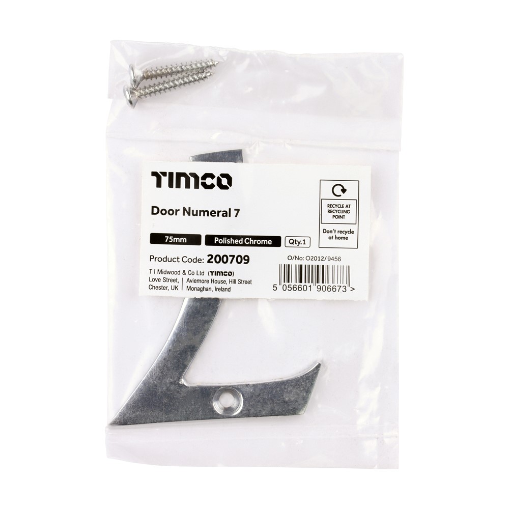 TIMCO Door Numeral 7 Polished Chrome 75mm