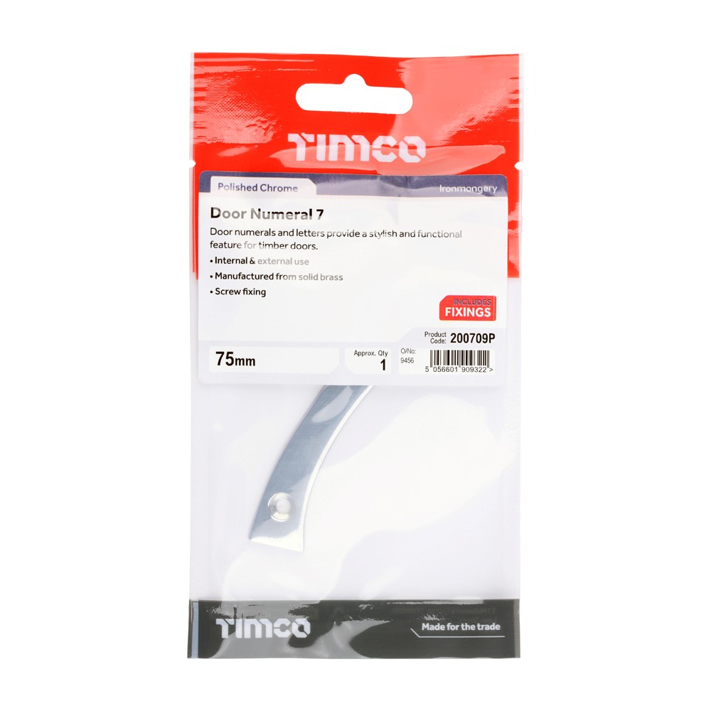 TIMCO Door Numeral 7 Polished Chrome 75mm