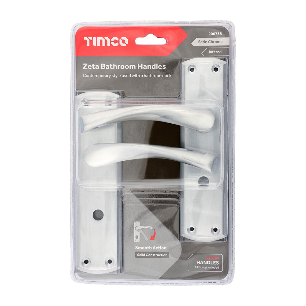 TIMCO Zeta Bathroom Handles - Satin Chrome 175 x 45mm (2 Pack)
