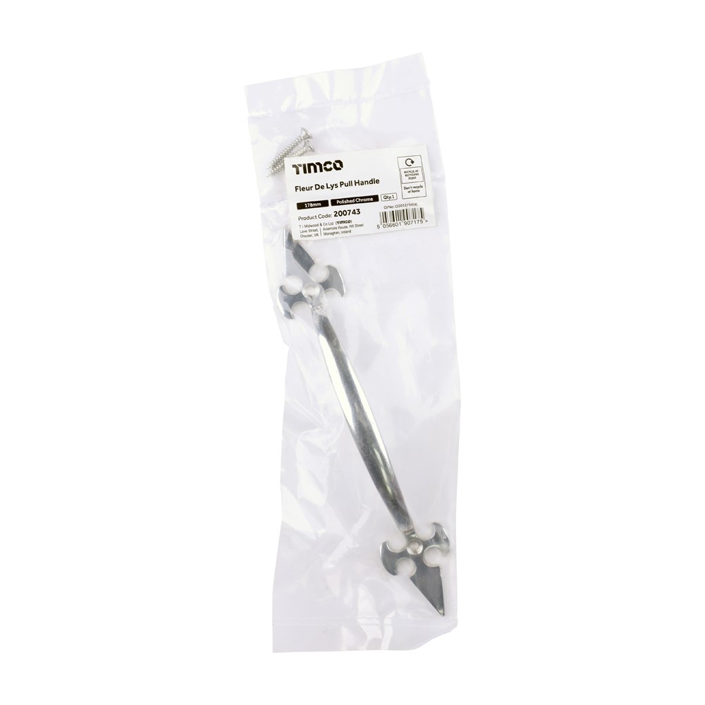 TIMCO Fleur De Lys Pull Handle Polished Chrome 178mm (1)