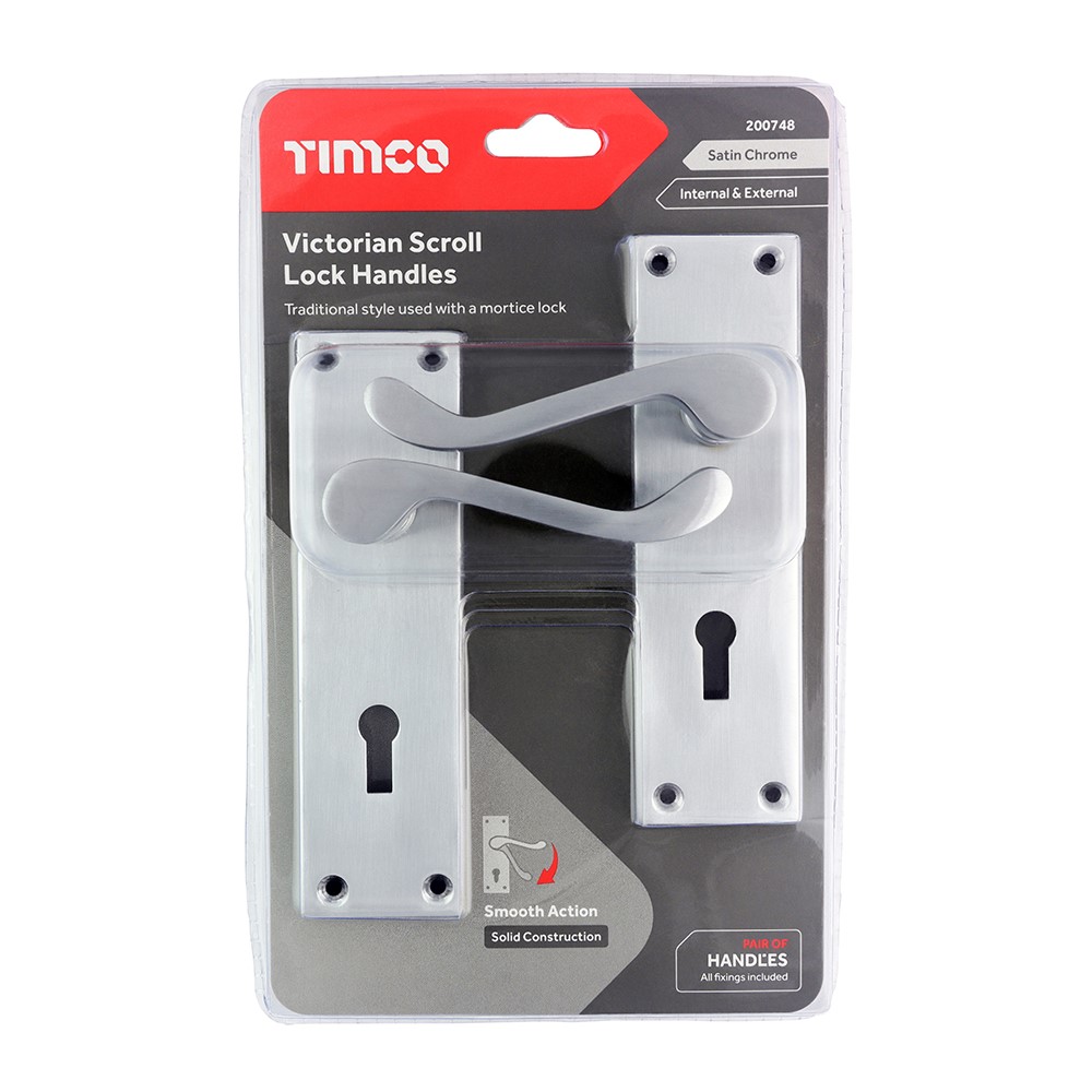 TIMCO Victorian Scroll Lock Handles - Satin Chrome 152 x 42mm (2 Pack)