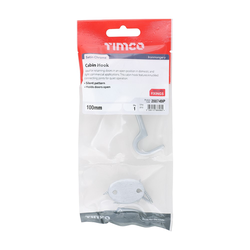 TIMCO Cabin Hook - Satin Chrome 100mm