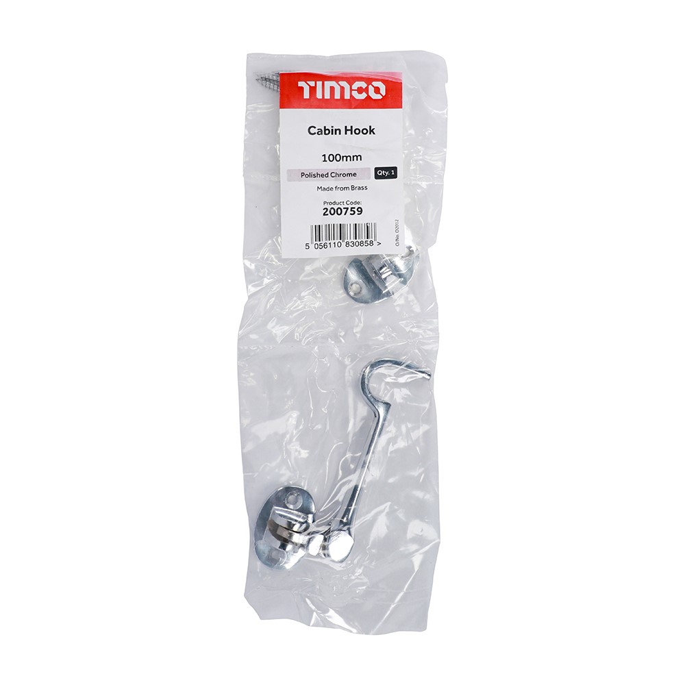 TIMCO Cabin Hook - Polished Chrome 100mm