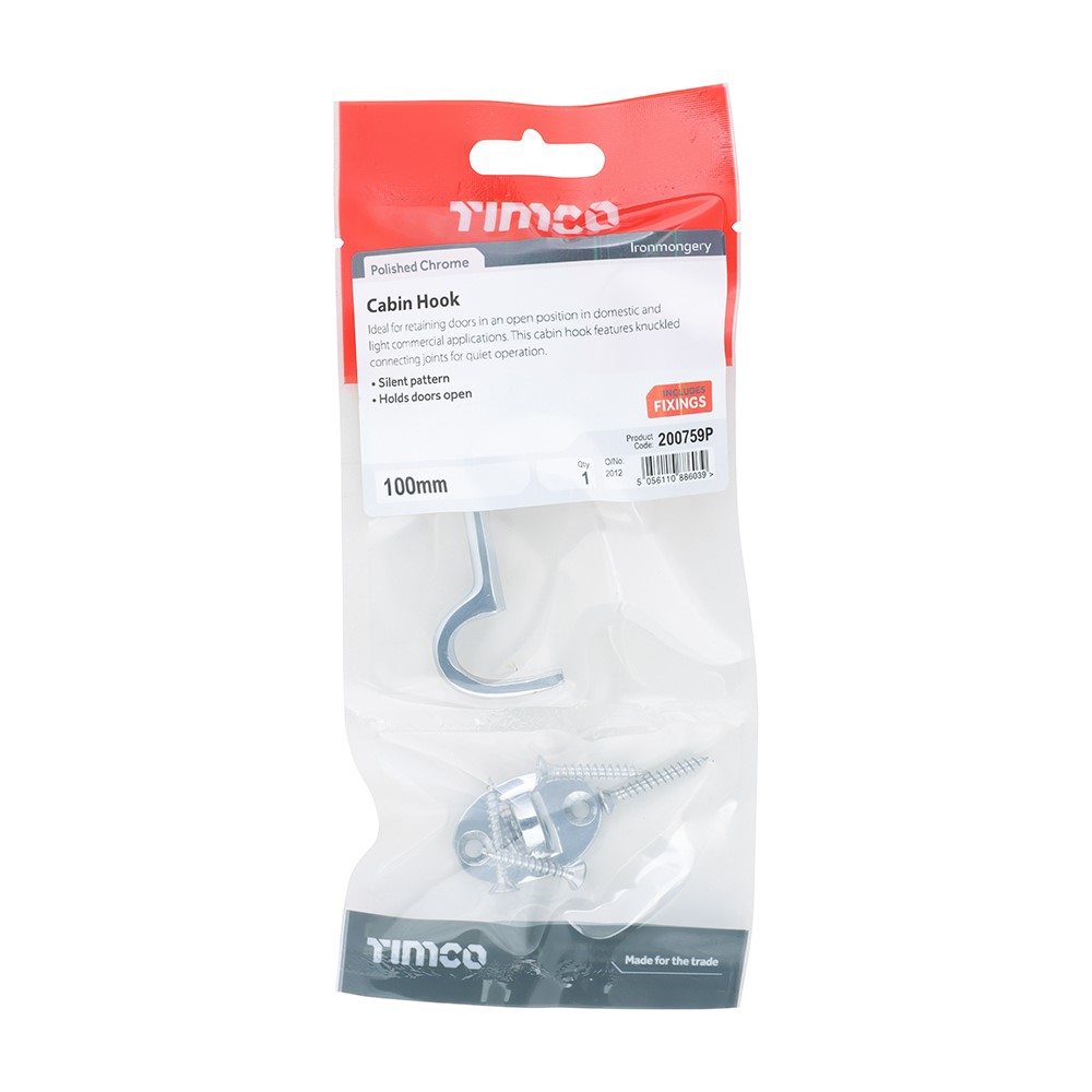 TIMCO Cabin Hook - Polished Chrome 100mm