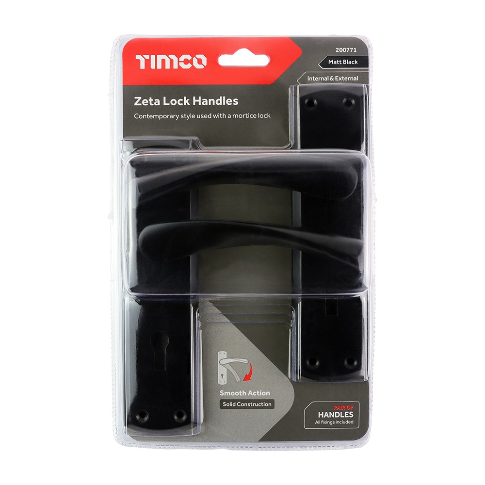 TIMCO Zeta Lock Handles - Matt Black 175 x 45mm (2 Pack)