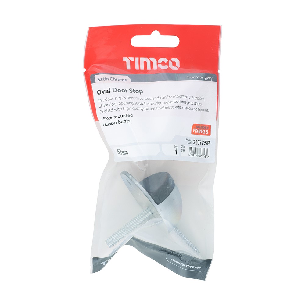 TIMCO Oval Door Stop - Satin Chrome 47mm