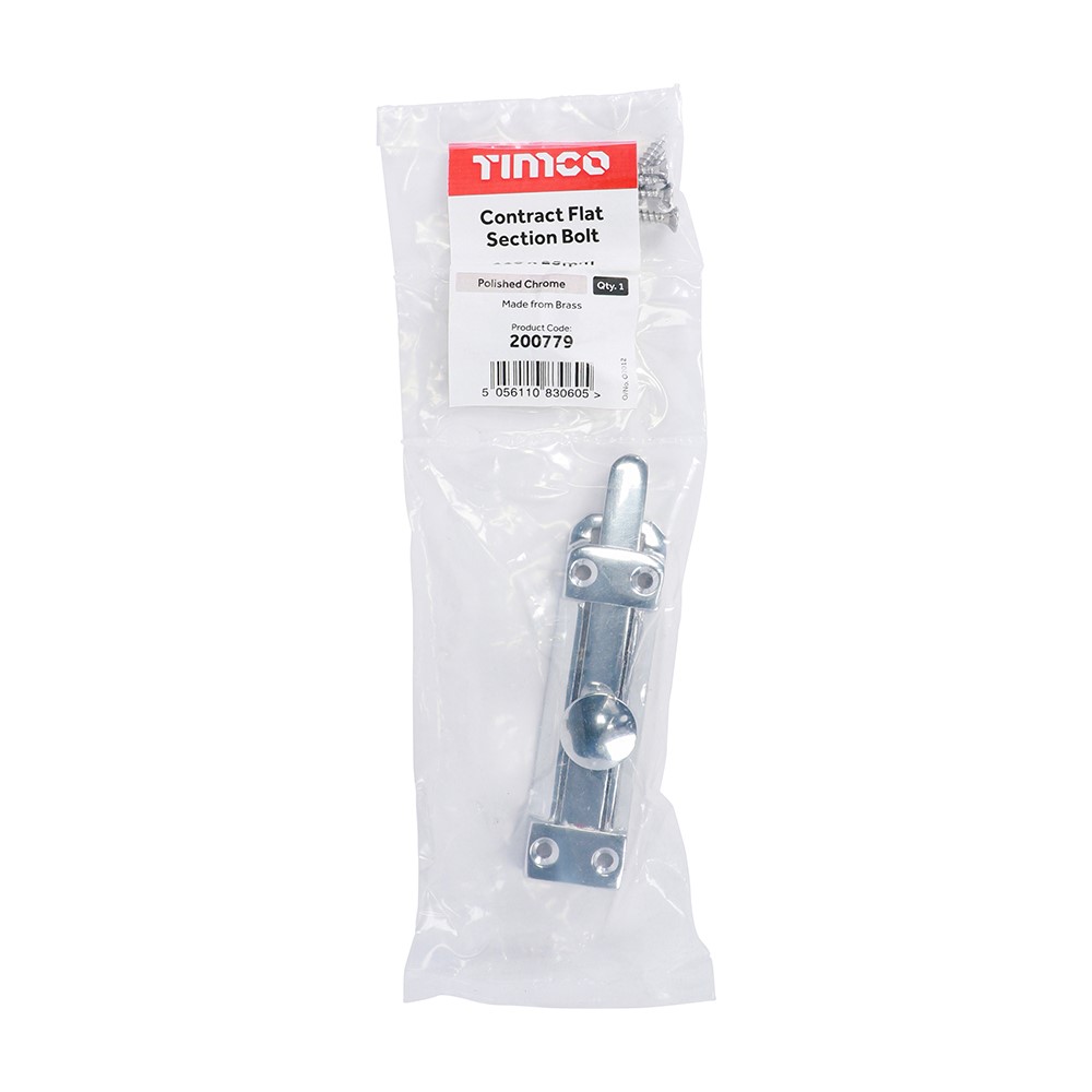 TIMCO Contract Flat Section Bolt - Polished Chrome 110 x 25mm
