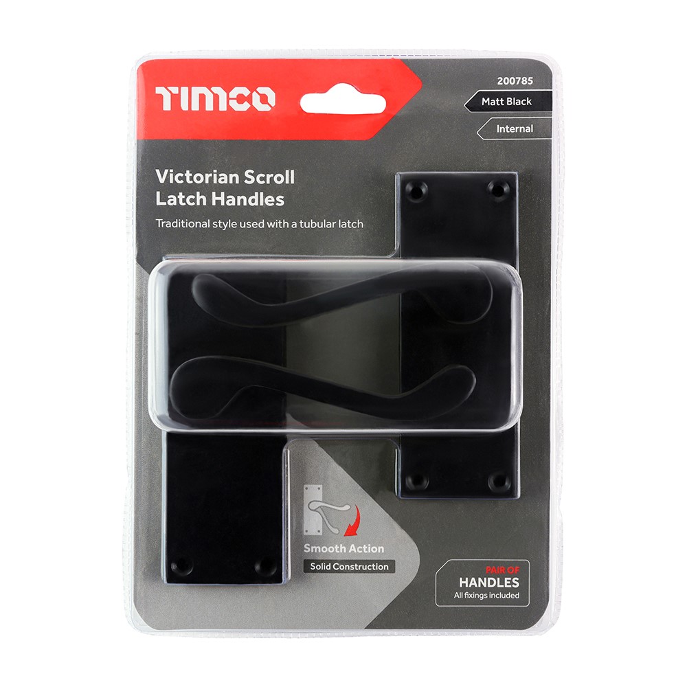 TIMCO Victorian Scroll Latch Handle - Matt Black 114 x 42mm (2 Pack)