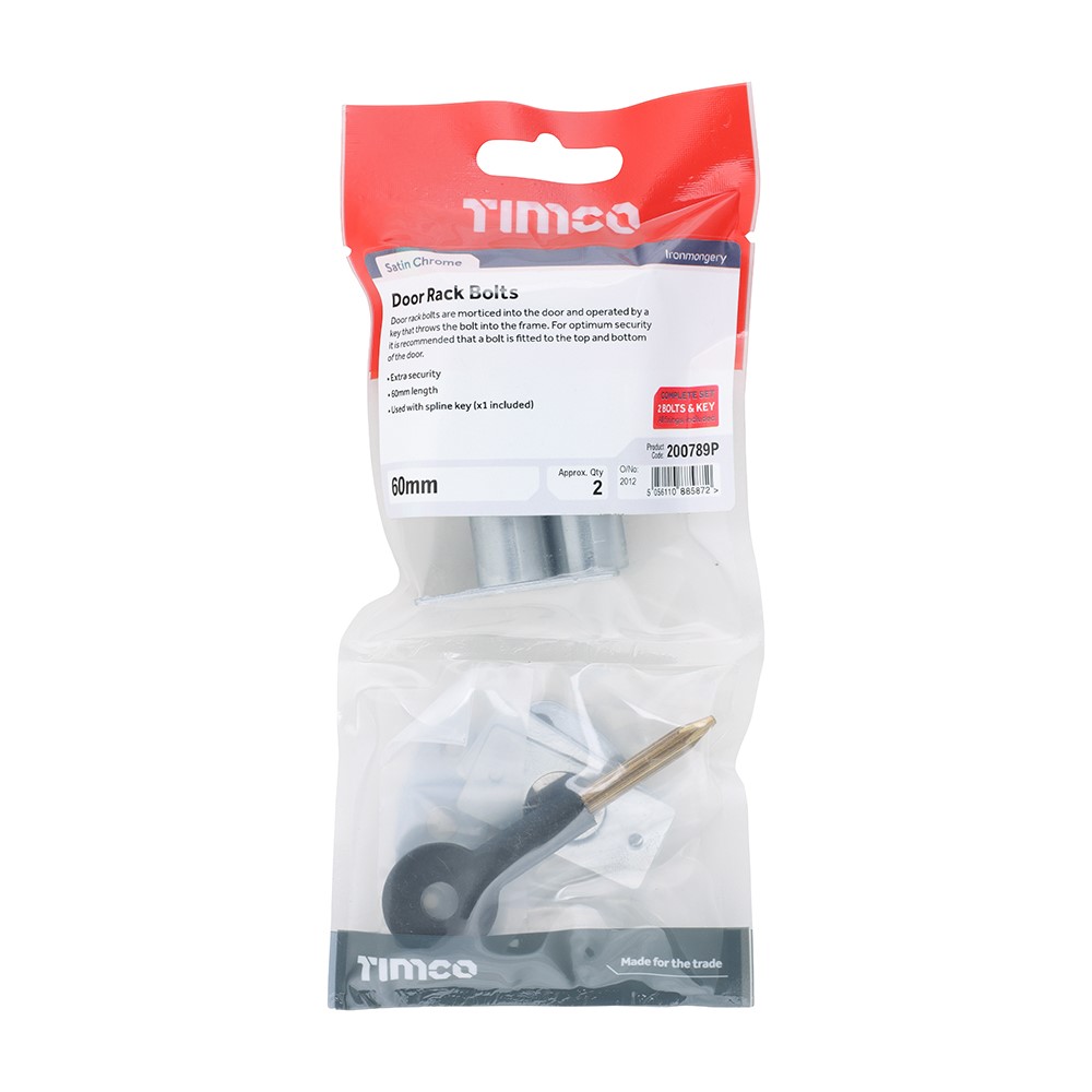 TIMCO Door Rack Bolts - Satin Chrome 60mm (2)