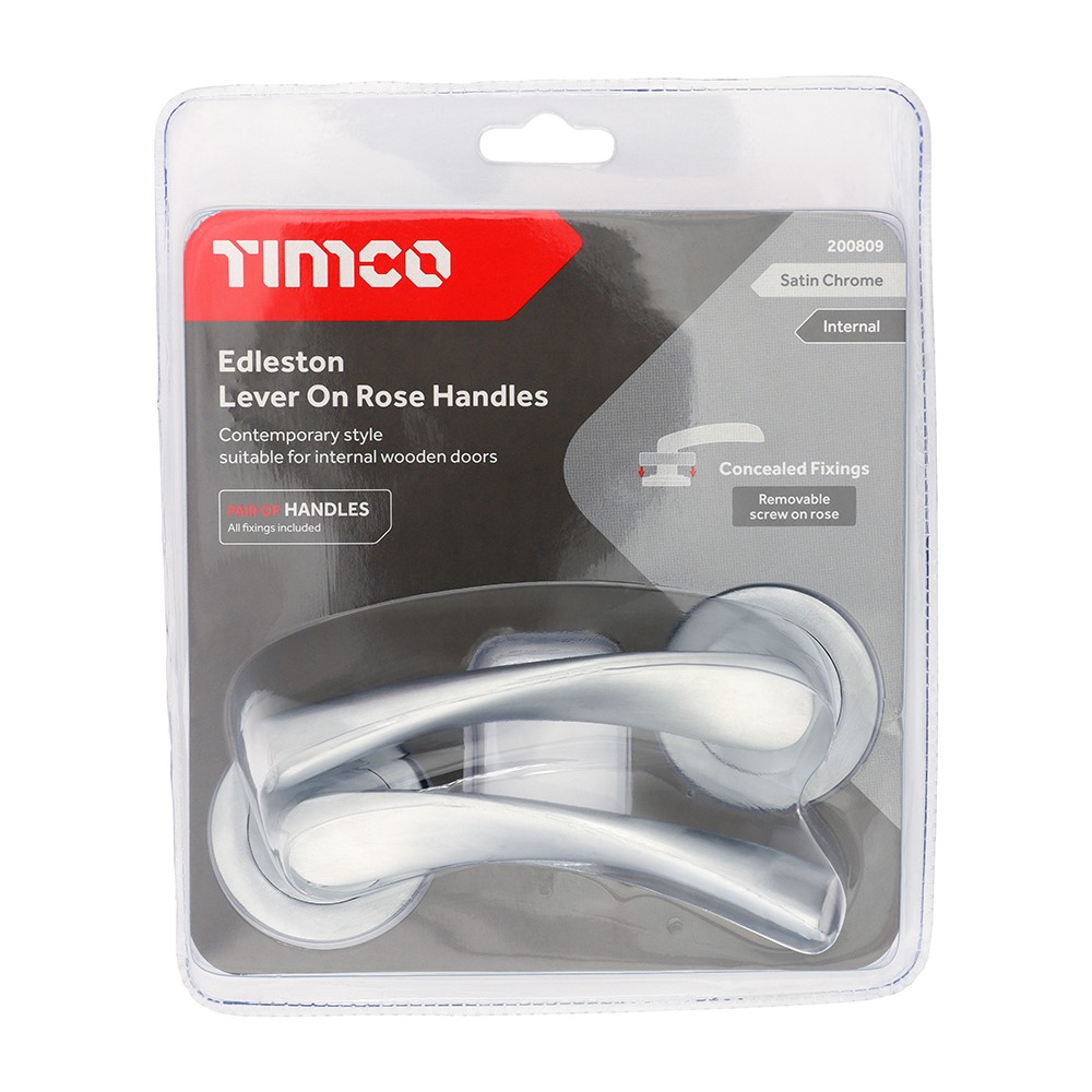 TIMCO Edleston Lever On Rose Handles - Satin Chrome 51mm (2 Pack)