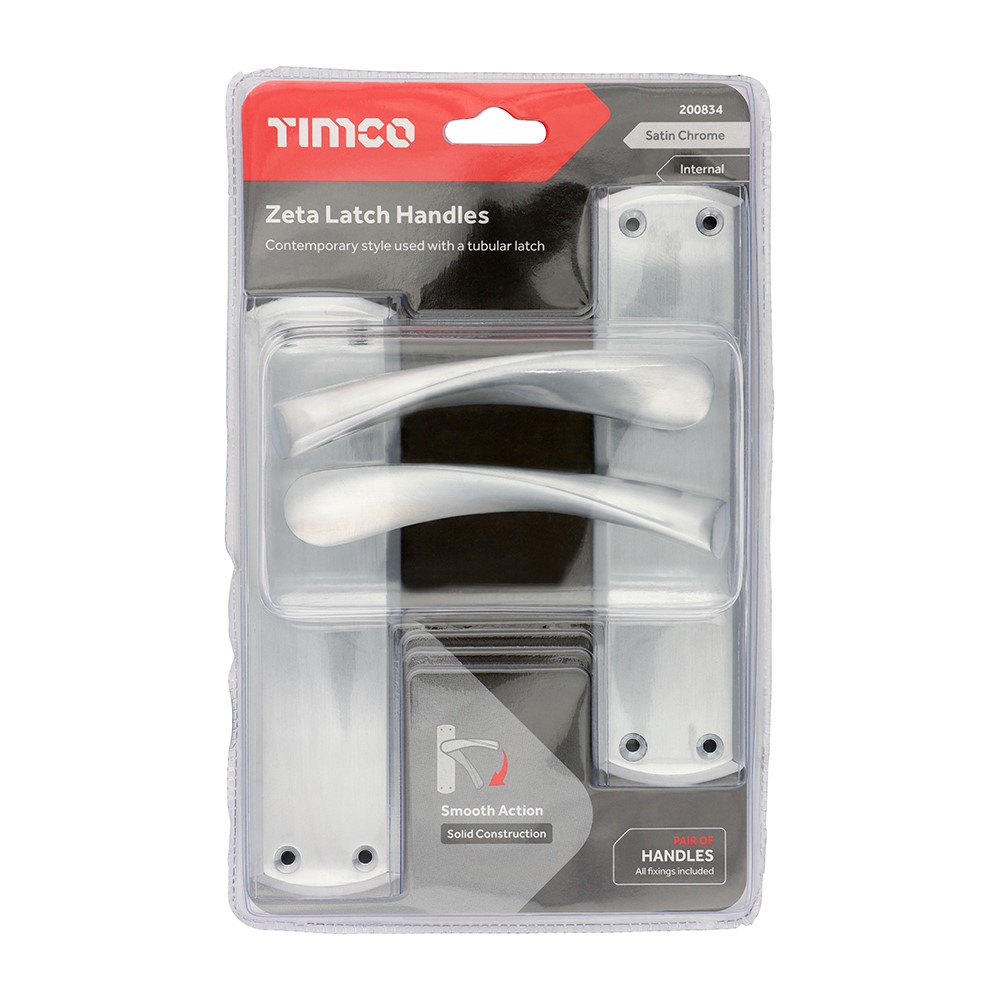 TIMCO Zeta Latch Handles - Satin Chrome 175 x 45mm (2 Pack)