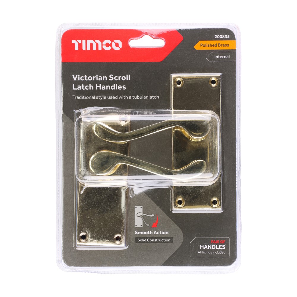 TIMCO Victorian Scroll Latch Handles Electro Brass 114 x 42mm (1)