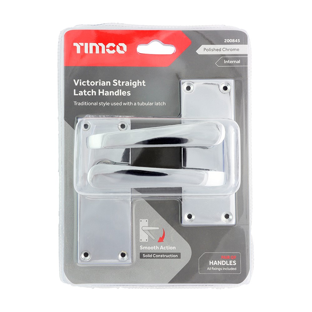 TIMCO Victorian Straight Latch Handles - Polished Chrome 114 x 42mm (2 Pack)