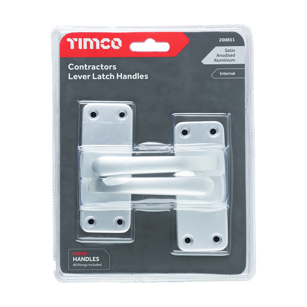 TIMCO Contractors Lever Latch Handles - Satin Anodised Aluminium 103 x 40mm (2 Pack)