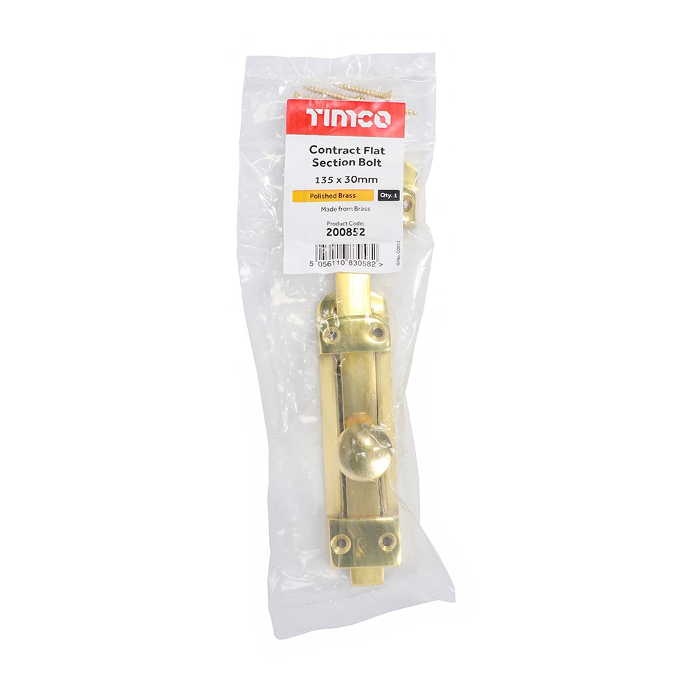TIMCO Contract Flat Section Bolt - Polished Brass 135 x 30mm