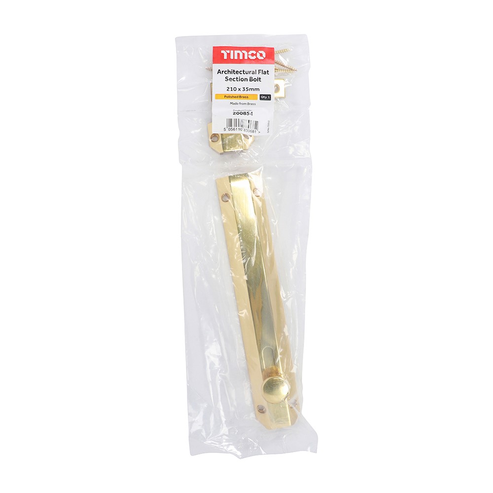 TIMCO Architectural Flat Section Bolt - Polished Brass 210 x 35mm