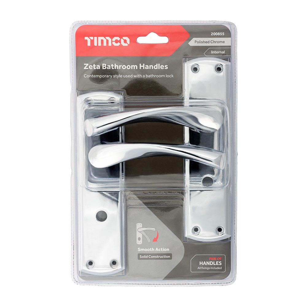 TIMCO Zeta Bathroom Handles - Polished Chrome 175 x 45mm (2 Pack)