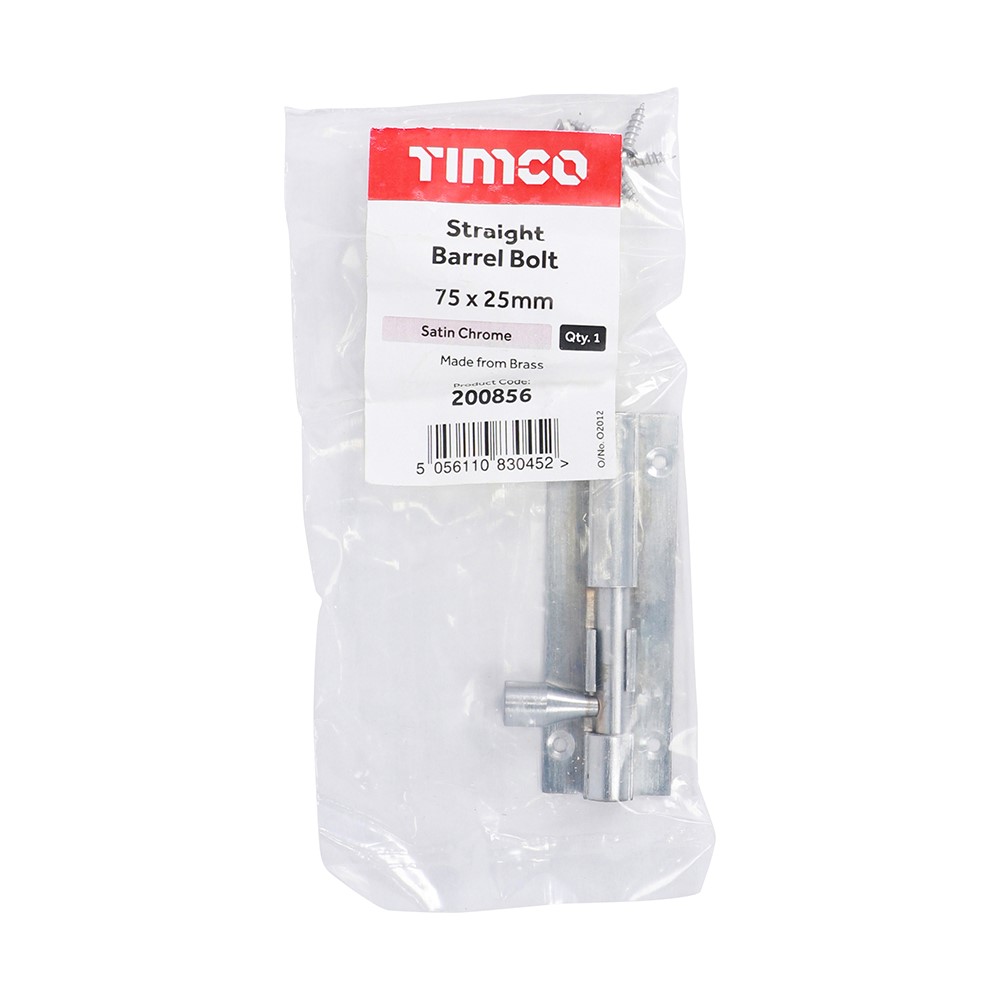 TIMCO Straight Barrel Bolt - Satin Chrome 75 x 25mm