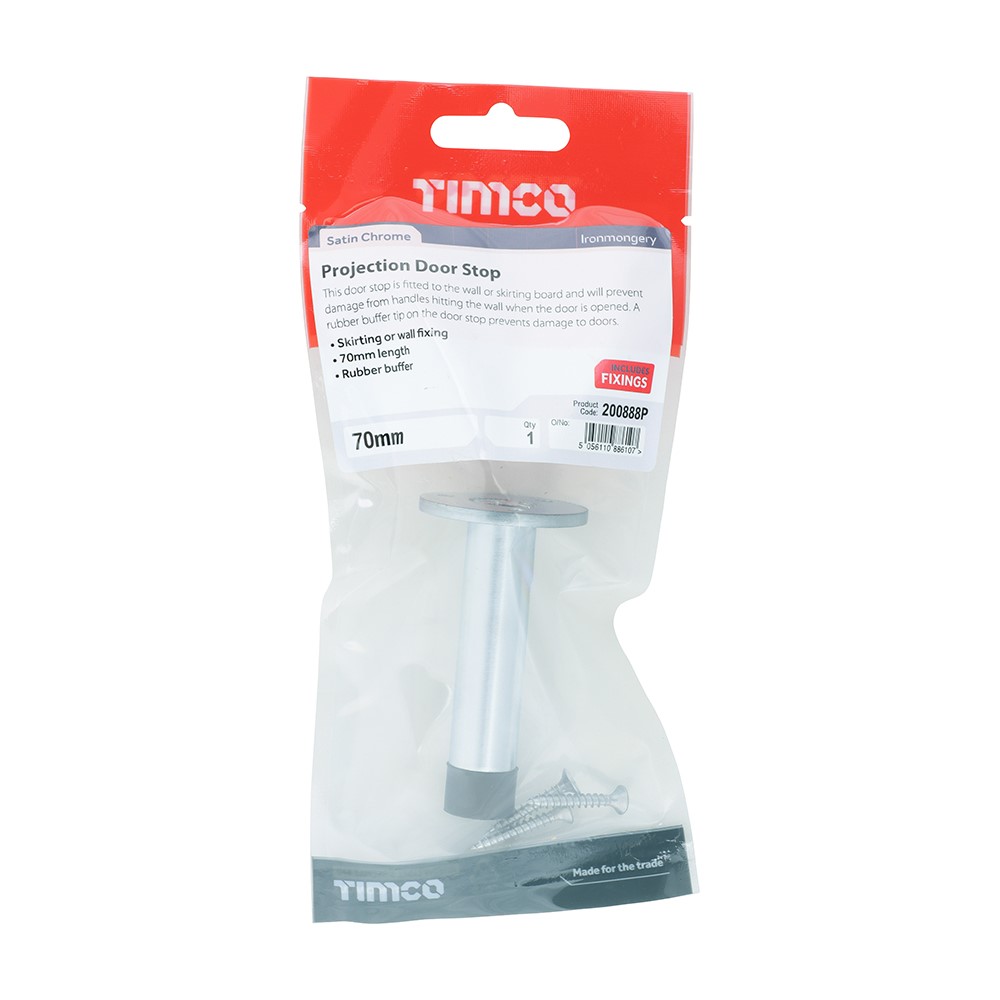 TIMCO Projection Door Stop - Satin Chrome 70mm