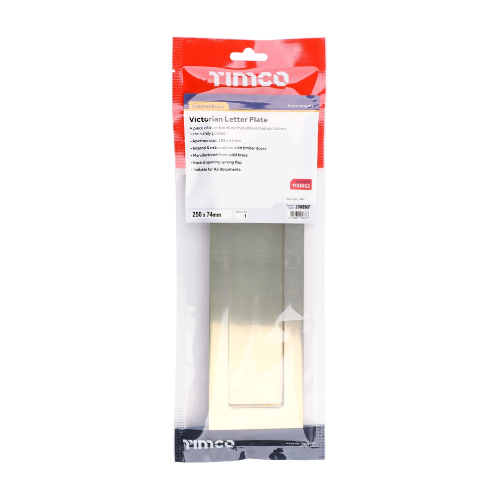 TIMCO Victorian Letter Plate Polished Brass 250 x 74mm (1)