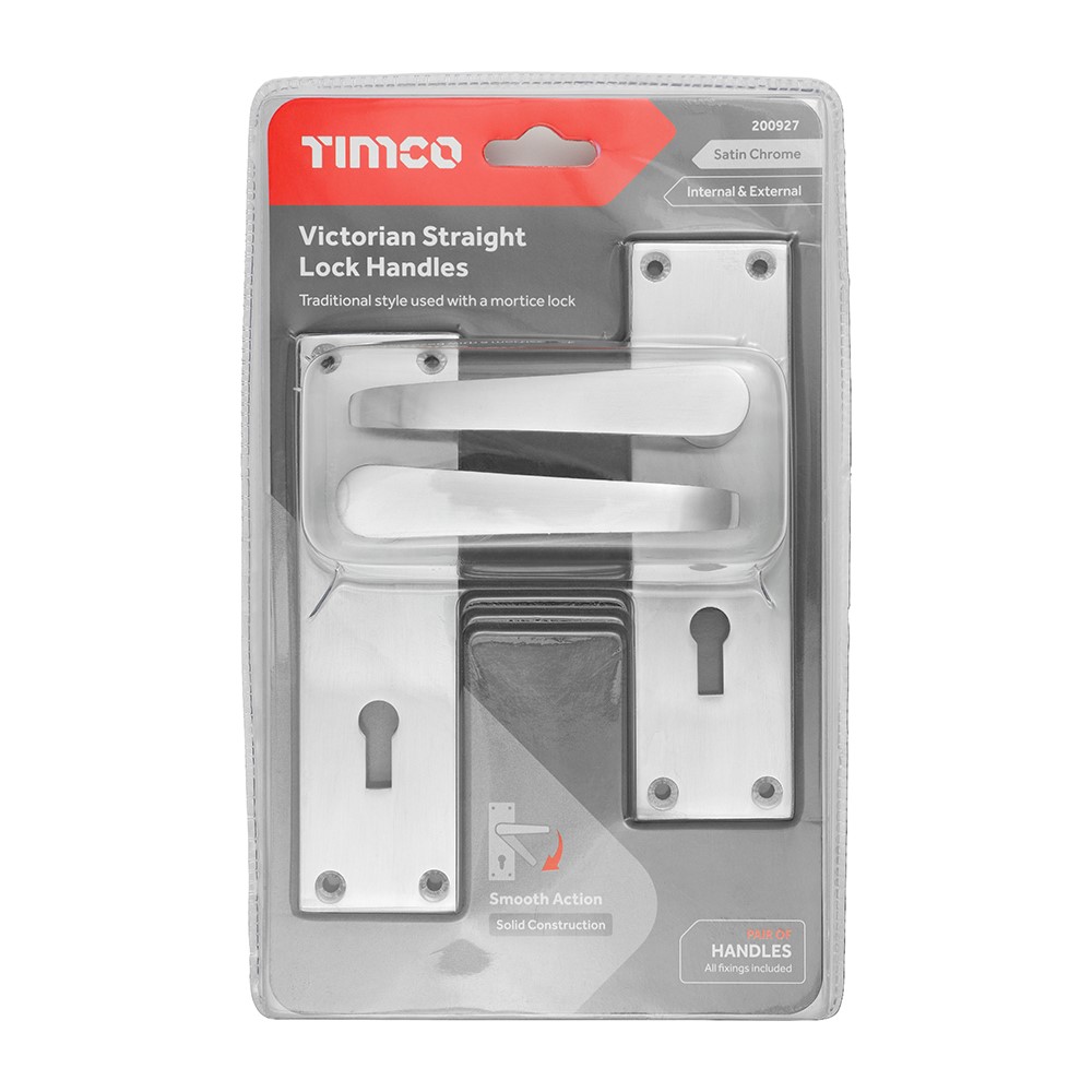 TIMCO Victorian Straight Lock Handles - Satin Chrome 152 x 43mm (2 Pack)