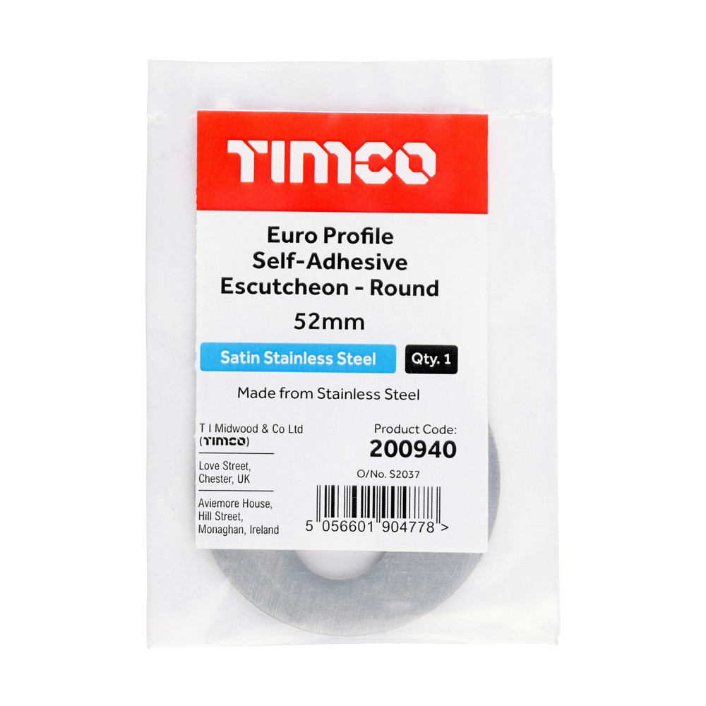 TIMCO Self-Adhesive Euro Escutcheon Round Satin Stainless Steel 52mm (1)