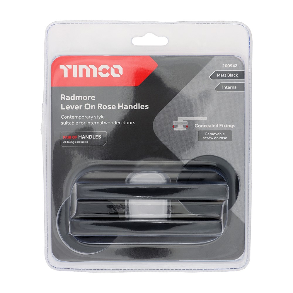 TIMCO Radmore Lever On Rose Handles - Matt Black 51mm (2 Pack)