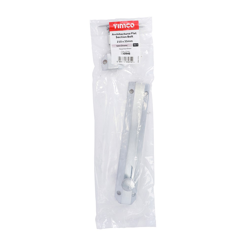 TIMCO Architectural Flat Section Bolt - Satin Chrome 210 x 35mm