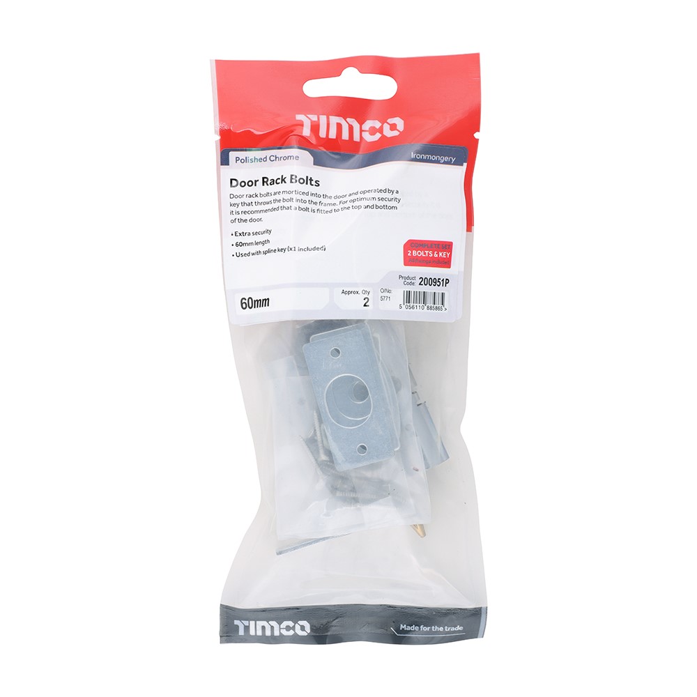 TIMCO Door Rack Bolts - Polished Chrome 60mm (2)