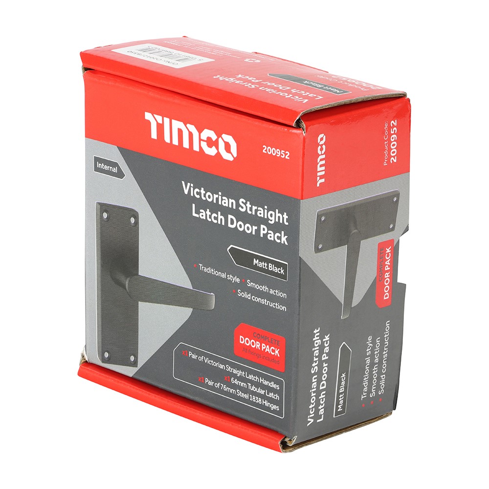 TIMCO Victorian Straight Latch Door Pack - Matt Black Mixed