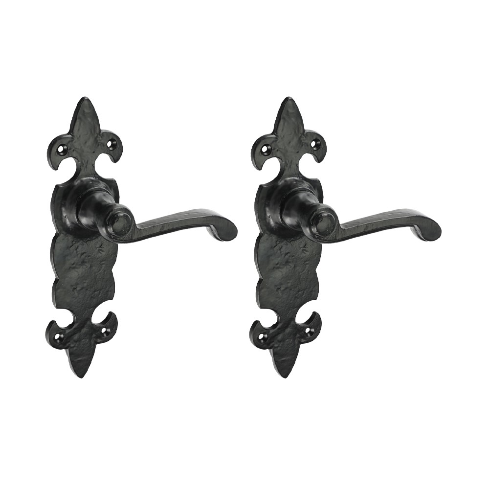 TIMCO Fleur De Lys Ornate Lever Latch Handles - Antique Black 195 x 55mm (2 Pack)