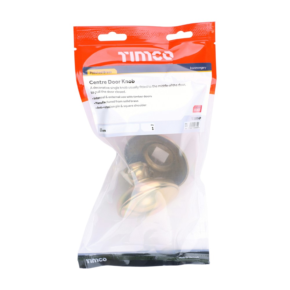 TIMCO Centre Door Knob Polished Brass 66mm (1)