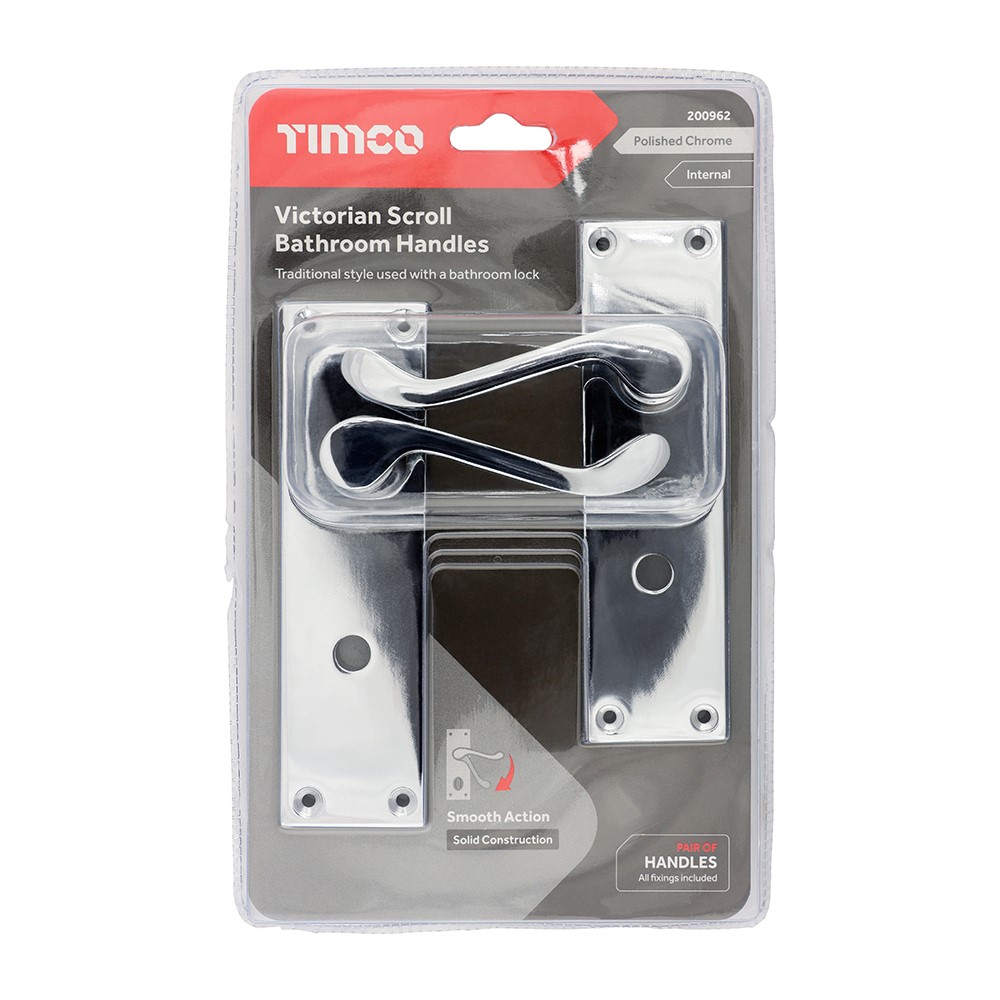 TIMCO Victorian Scroll Bathroom Handles - Polished Chrome 152 x 42mm (2 Pack)