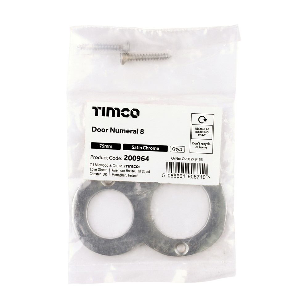 TIMCO Door Numeral 8 Satin Chrome 75mm