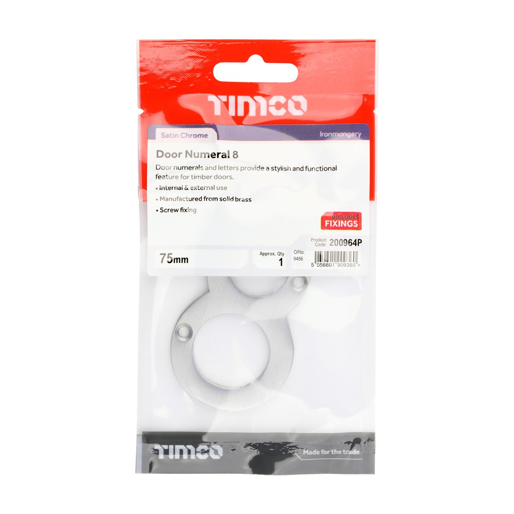 TIMCO Door Numeral 8 Satin Chrome 75mm