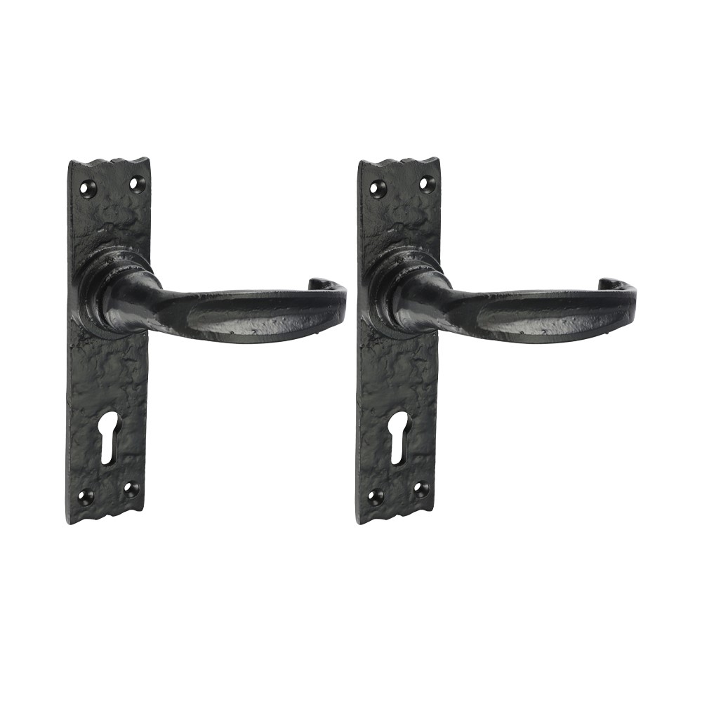 TIMCO Narrow Style Lever Lock Handles - Antique Black 155 x 37mm (2 Pack)