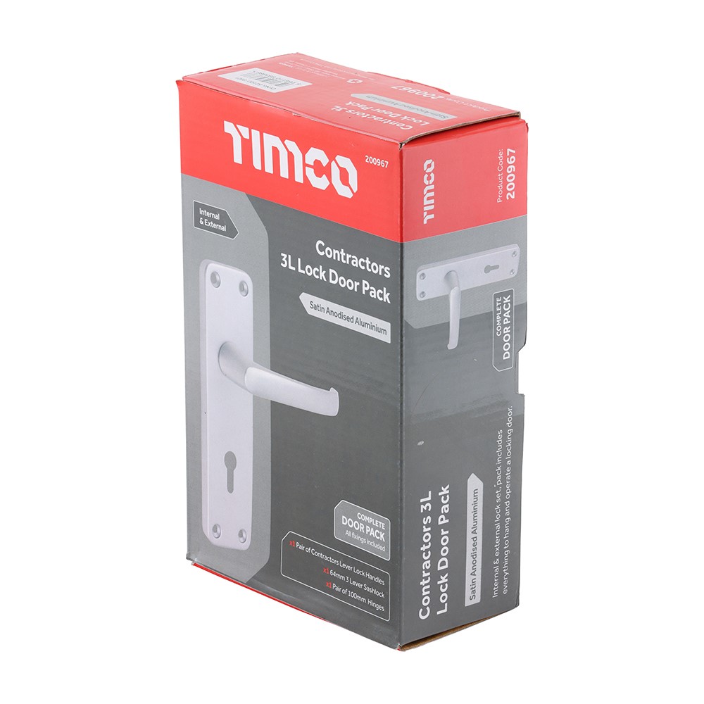 TIMCO Contractors 3L Lock Door Pack - Satin Anodised Aluminium 154 x 40mm (2 Pack)