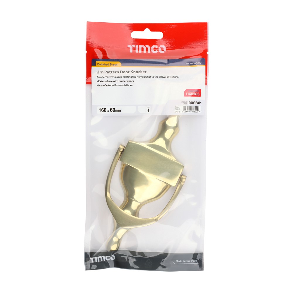 TIMCO Urn Door Knocker Polished Brass 166 x 60mm (1)