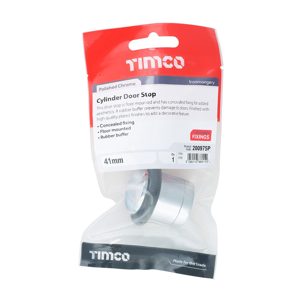 TIMCO Cylinder Door Stop - Polished Chrome 41mm