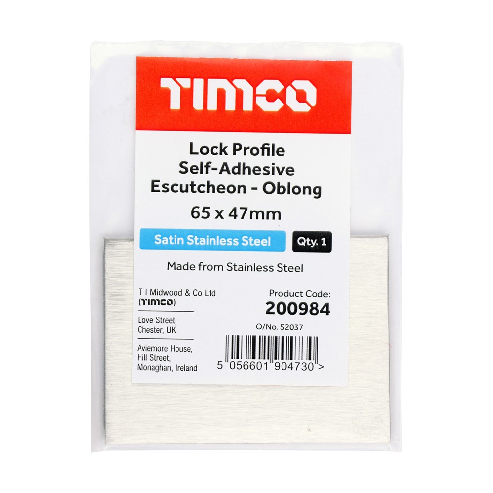 TIMCO Self-Adhesive Lock Escutcheon Oblong Satin Stainless Steel 65 x 47mm (1)
